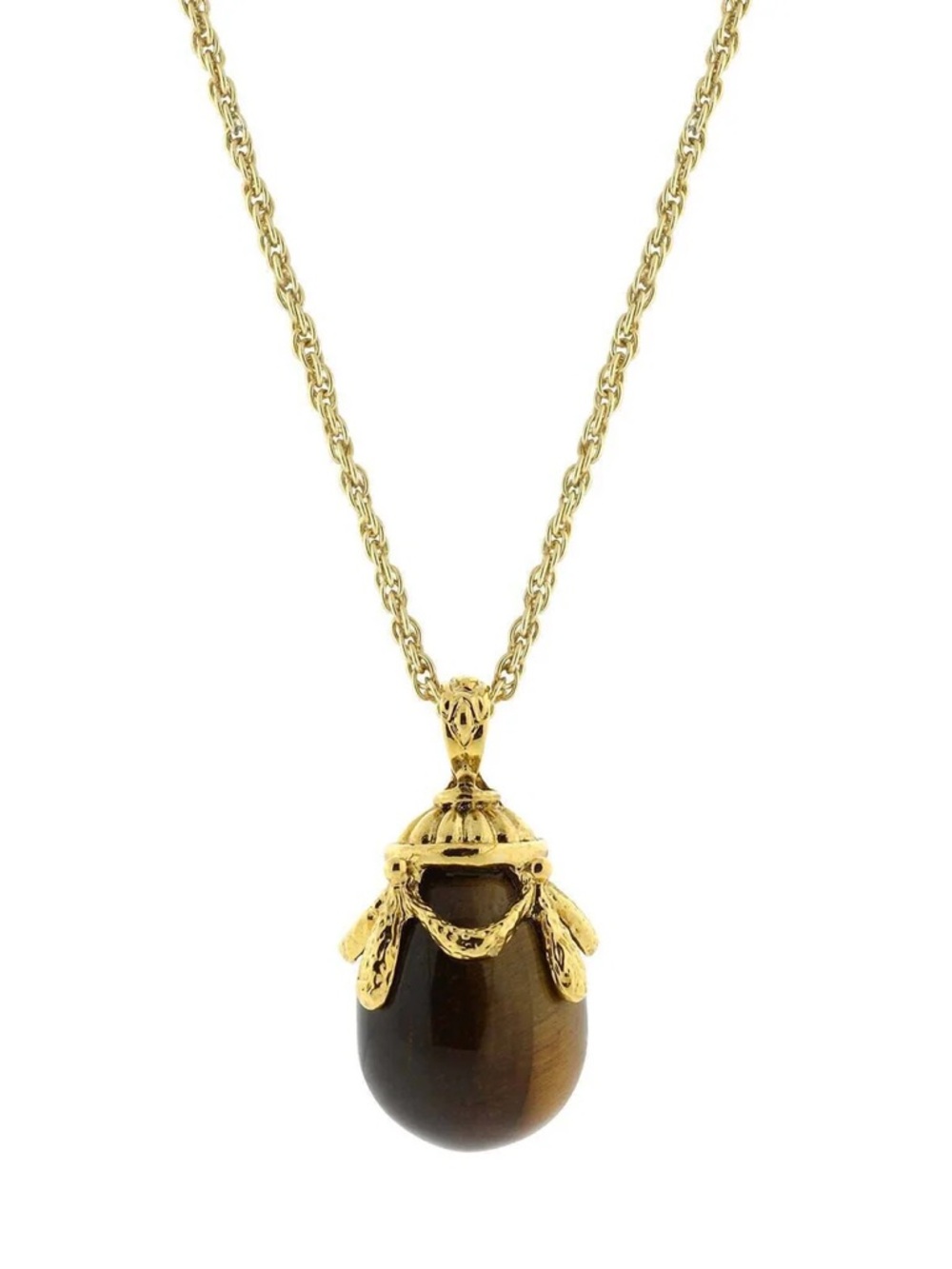 NWT 1928 14k Gold Dipped Gemstone Egg Pendant Necklace 30"
